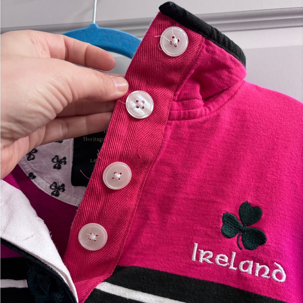 Lands' End Ireland Striped Rugby Top - Black White Pink - Picture 9 of 11